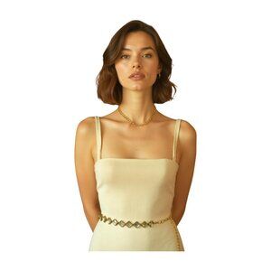 Women's Gold Metal Mesh Waist Belt – Silver Square Beads – Skinny Waistband S M